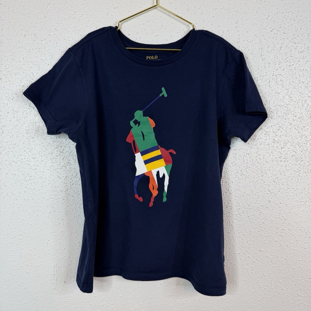 Polo Ralph Lauren Boys Navy Cotton Jersey Crewneck Graphic Logo Tee XL (16)